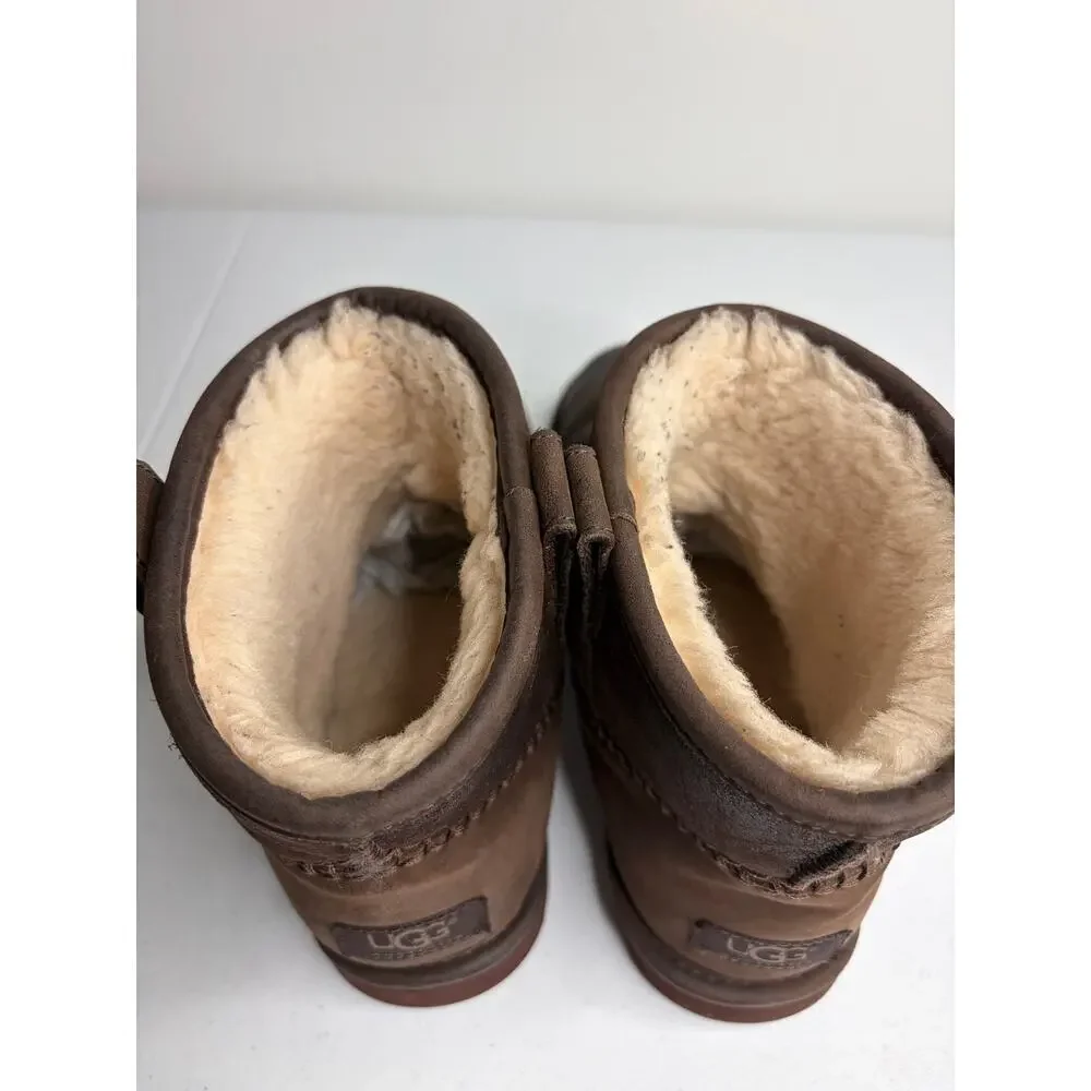 UGG Mini Deco Boots Men's Sz 7 Brown Leather Shearling 1008621 Comfort Casual